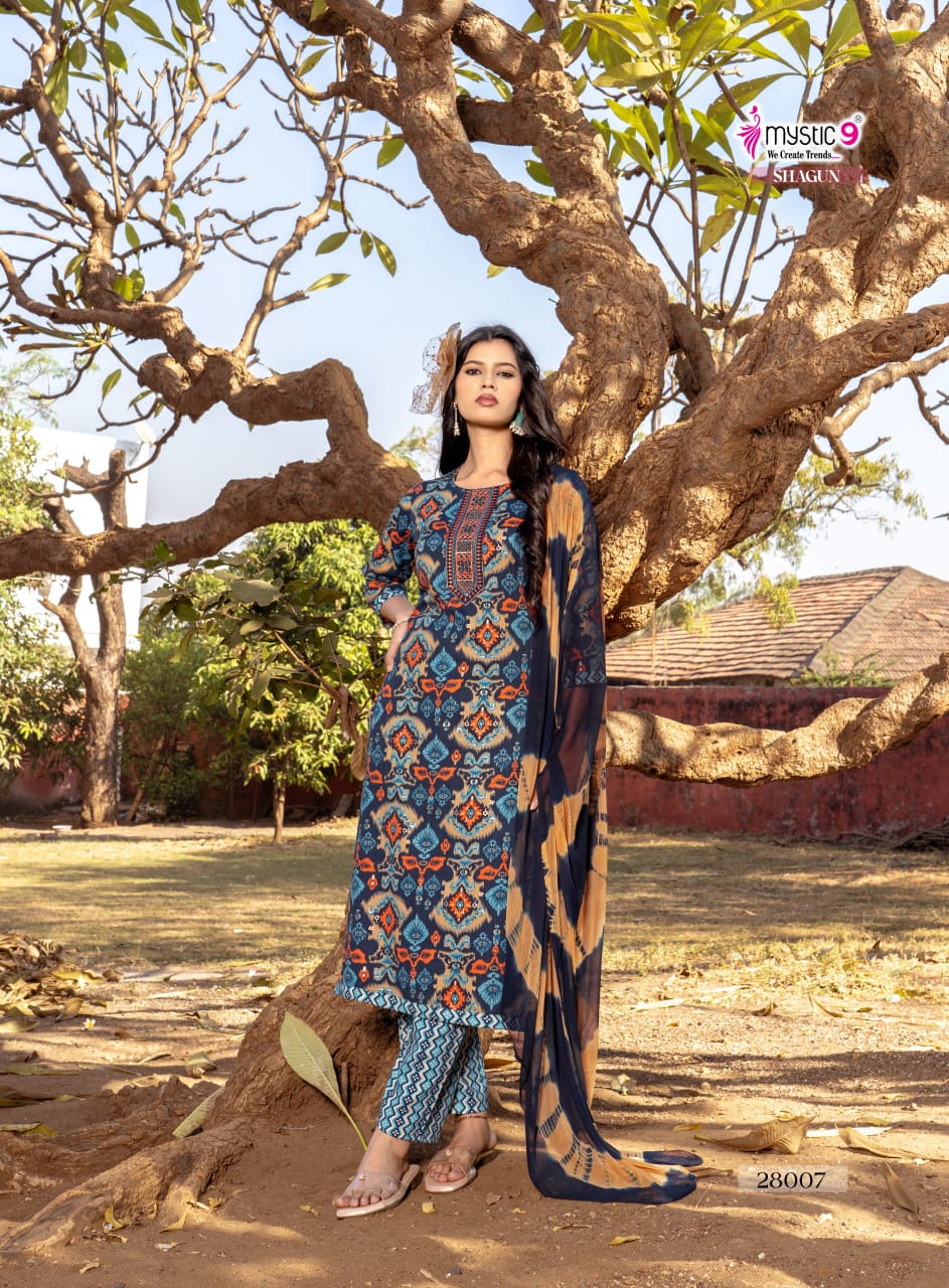 Mystic 9 Shagun Vol 28 Rayon Capsule Foil Print Straight Top With Bottom And Dupatta