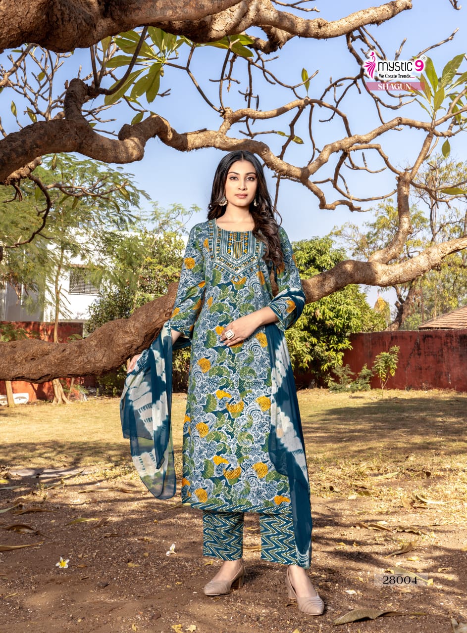Mystic 9 Shagun Vol 28 Rayon Capsule Foil Print Straight Top With Bottom And Dupatta