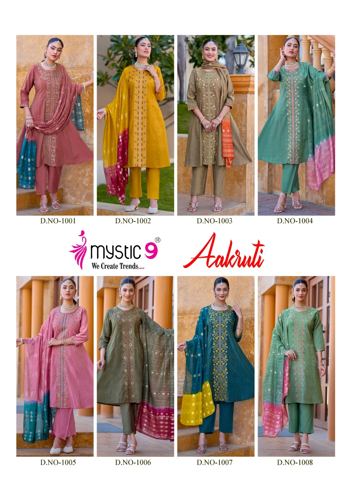 Mystic 9 Aakruti Vol 1 Vertican Shimmer Flaired Top With Bottom And Dupatta