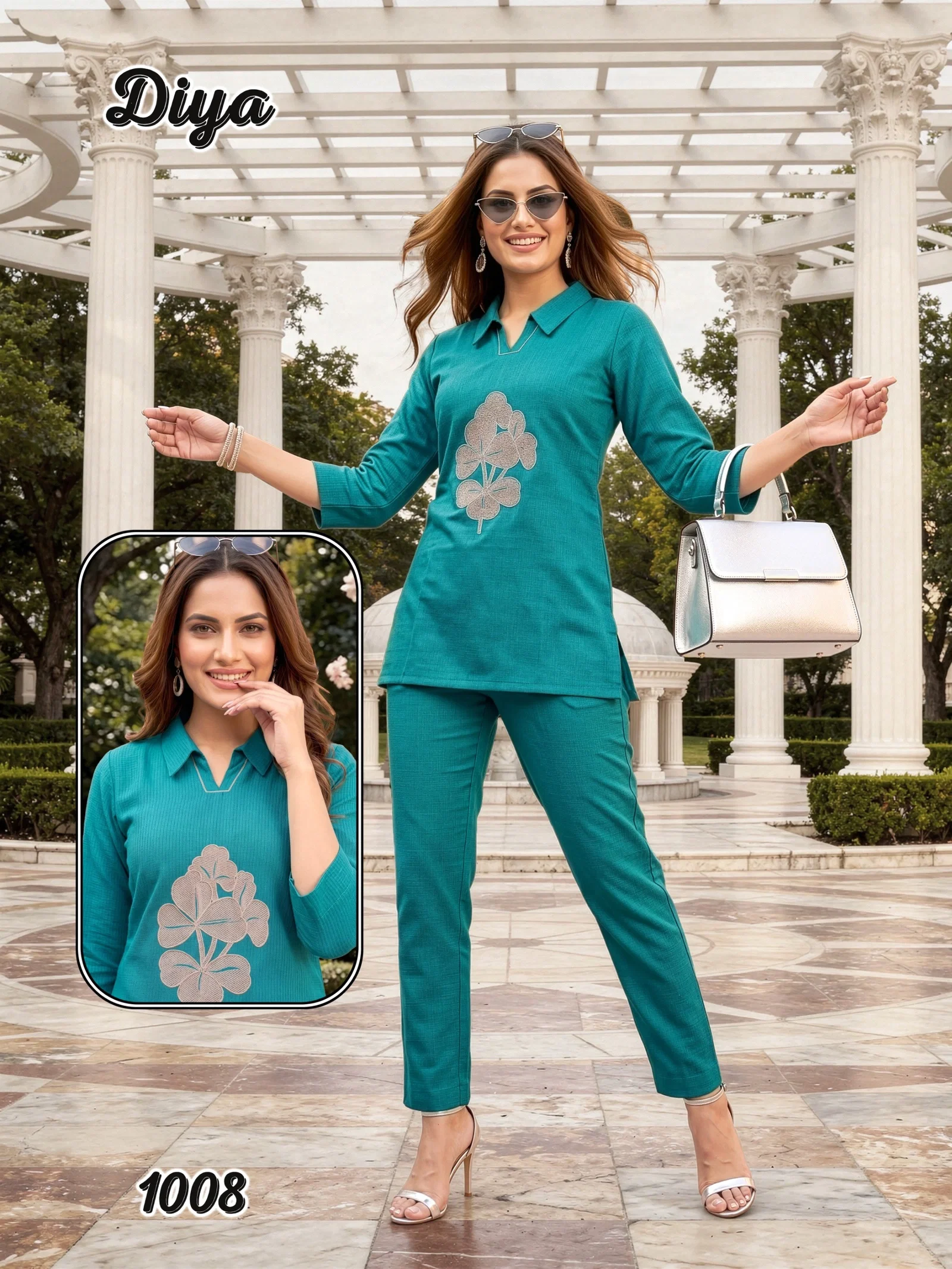Dnp Diya Berline Silk Embroidery Co Ord Set