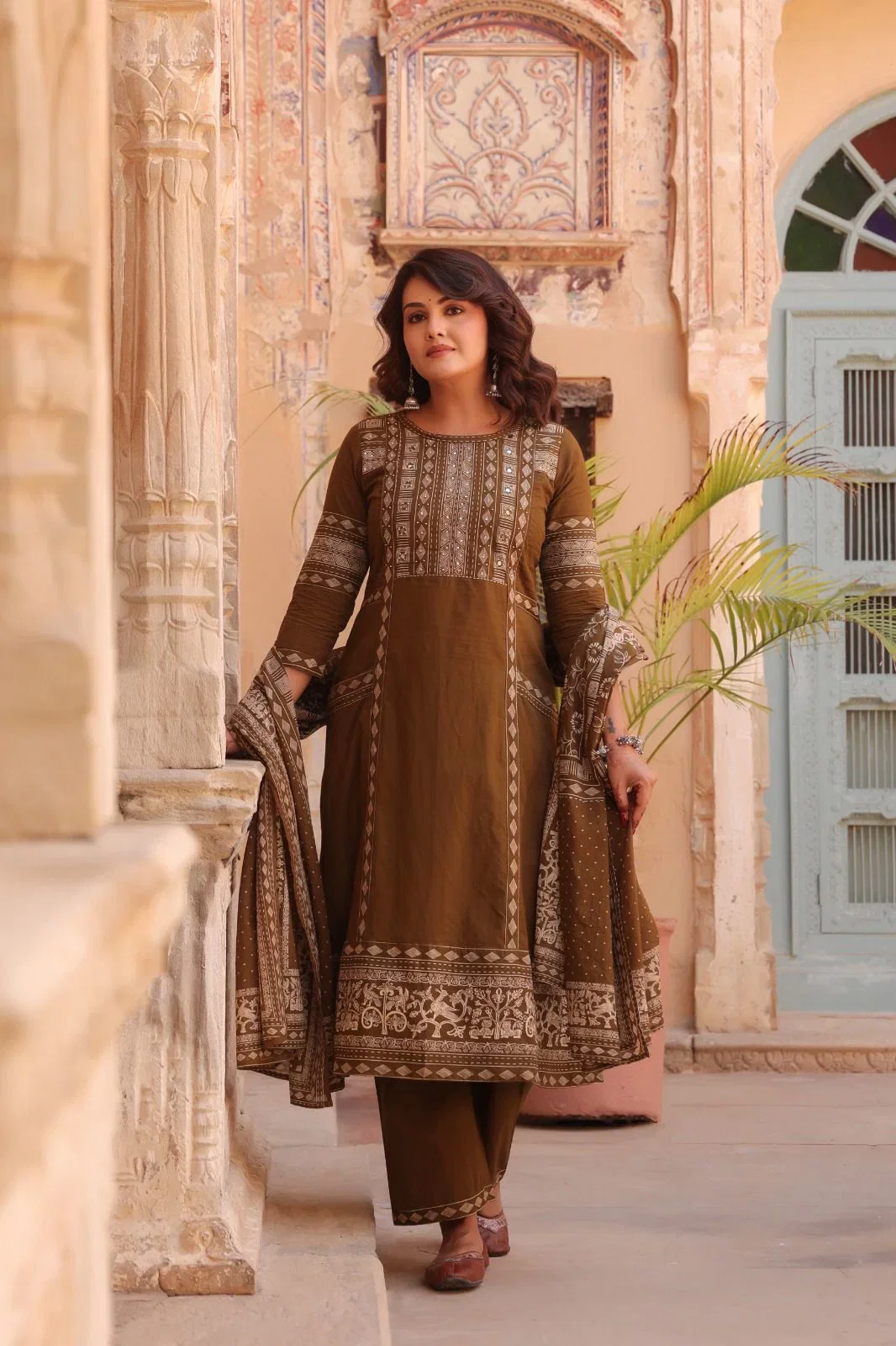 Naisha K 927 Cotton A Line Kurti With Bottom Dupatta