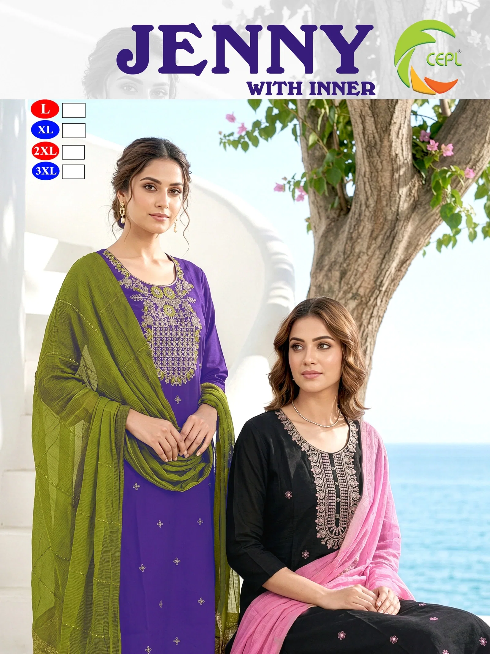Dnp Jenny Roman Silk Top Bottom With Dupatta
