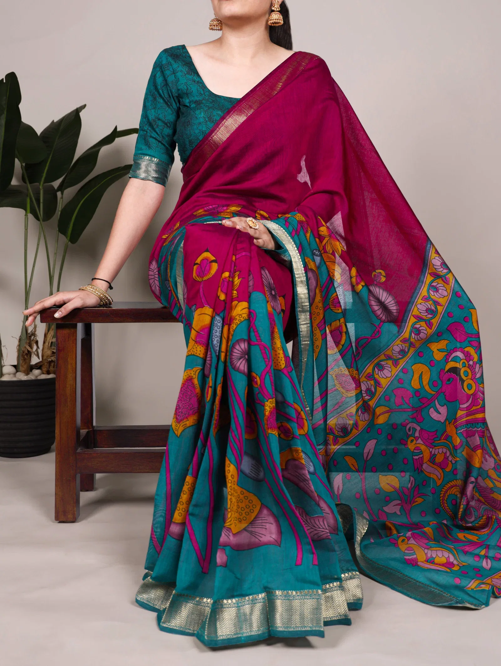 Taraa L 7036 Polyester Viscose Chanderi Floral Printed Saree Collection