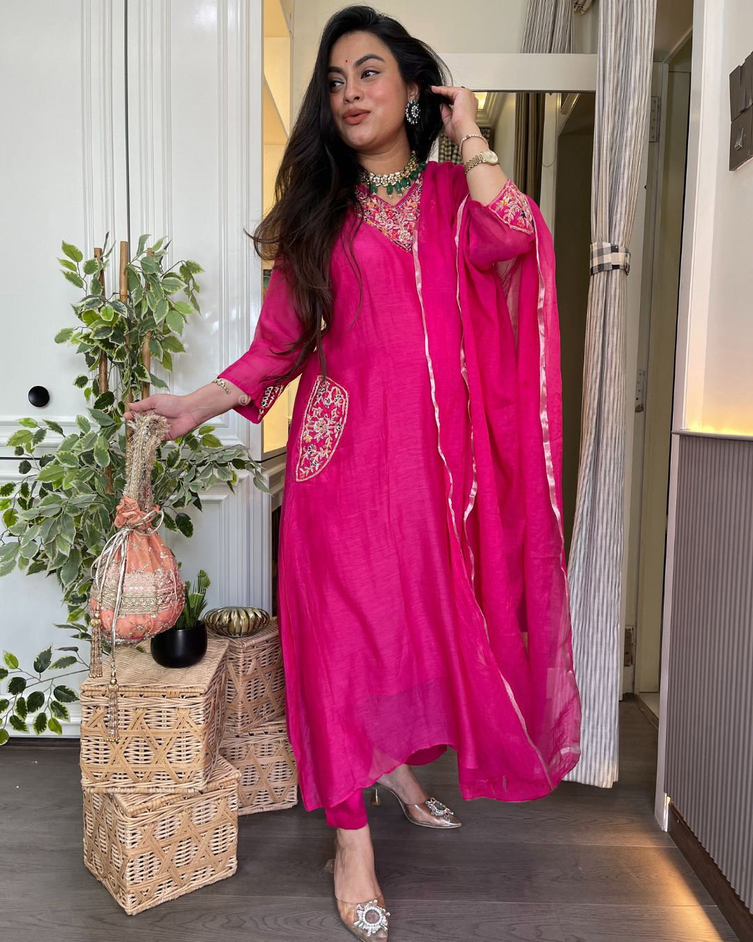 Daisy 01 Chanderi Embroidery Kurti With Bottom Dupatta