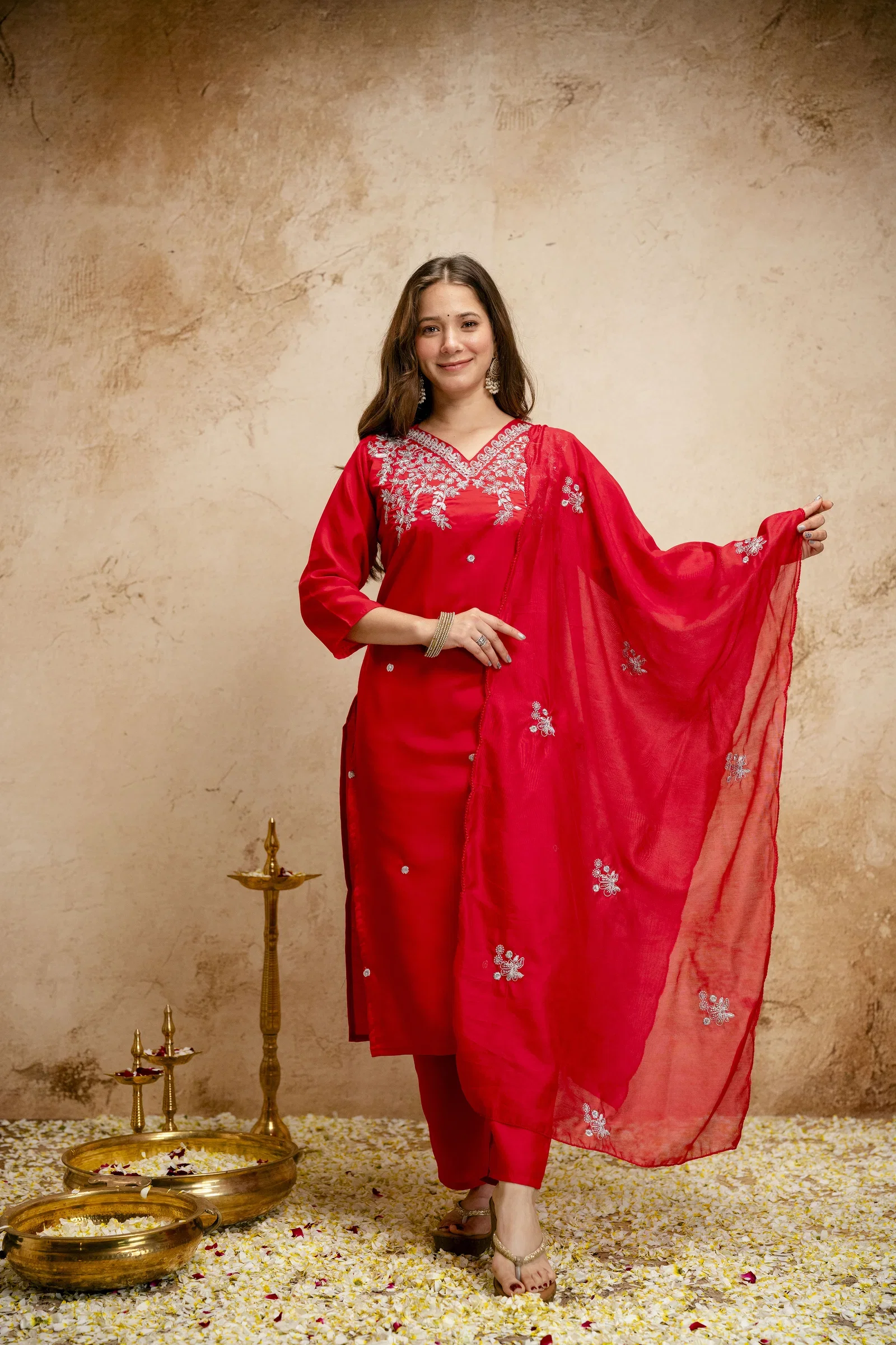 Devamansi 01 Chanderi Embroidered Kurti With Bottom Dupatta
