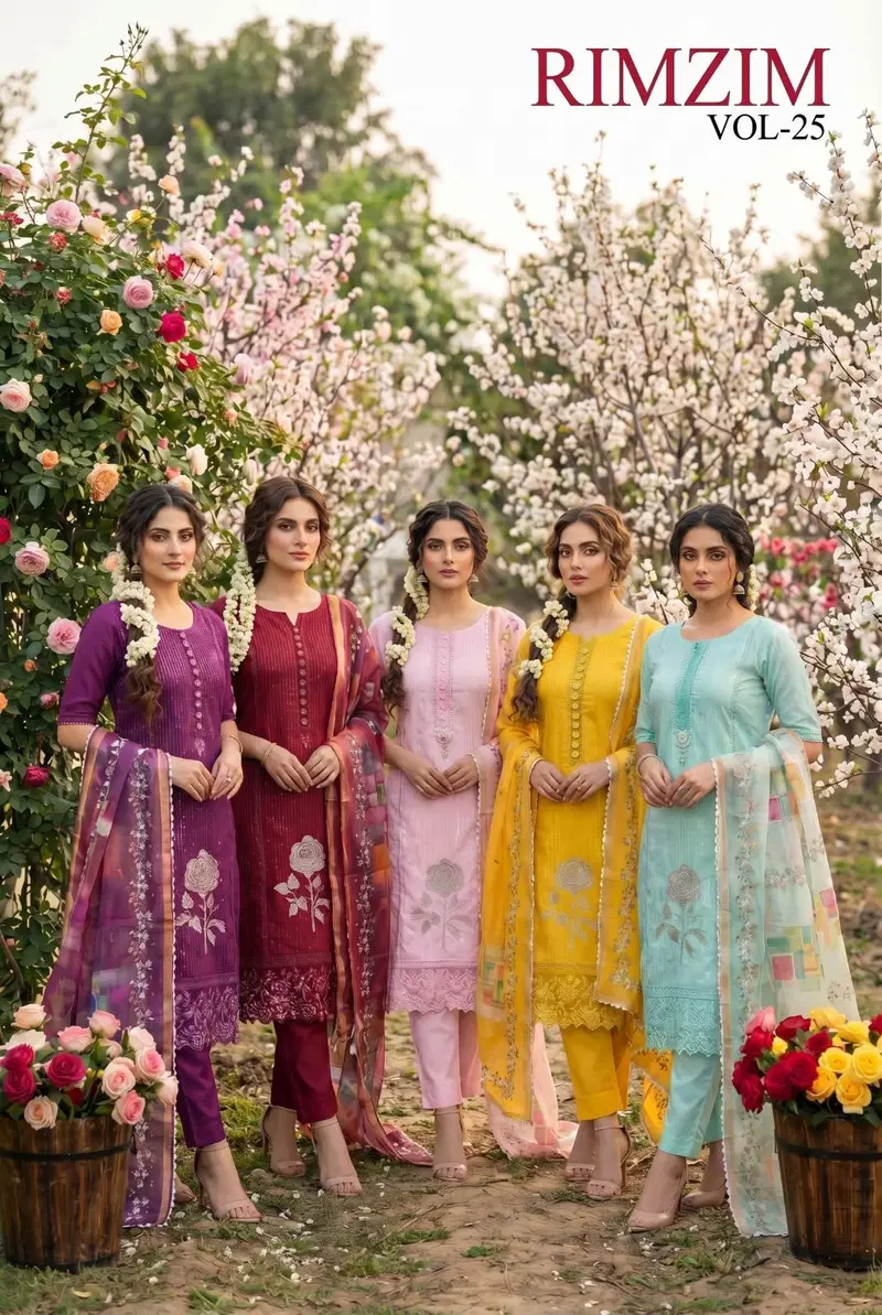 Rimzim Vol 25 Premium Roman Silk Kurti Pant And Dupatta Collection