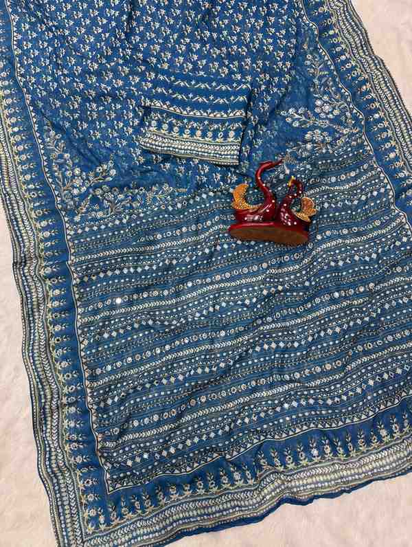 Kc 2123 Faux Georgette Real Mirror Worked Designer Saree Collection