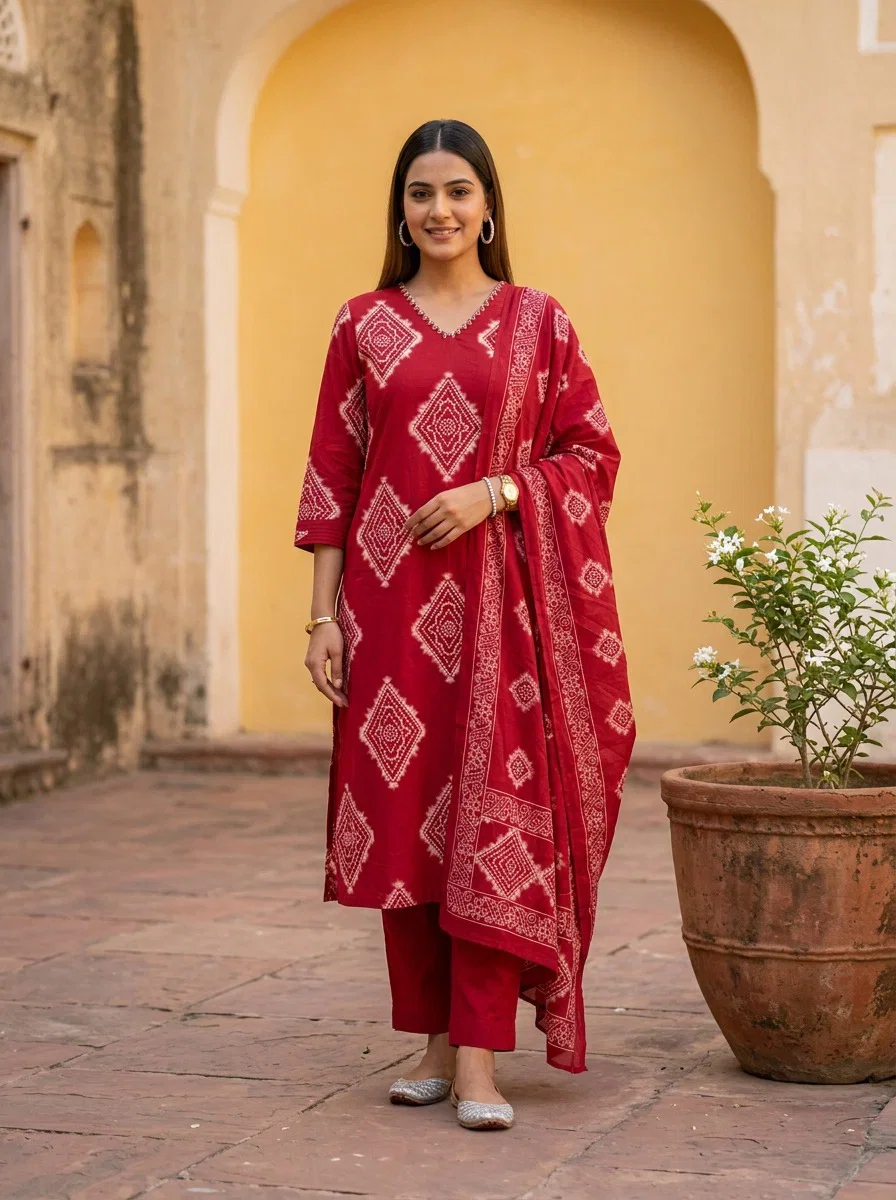 Naisha K 931 Pure Cotton Printed Kurti With Pant Dupatta