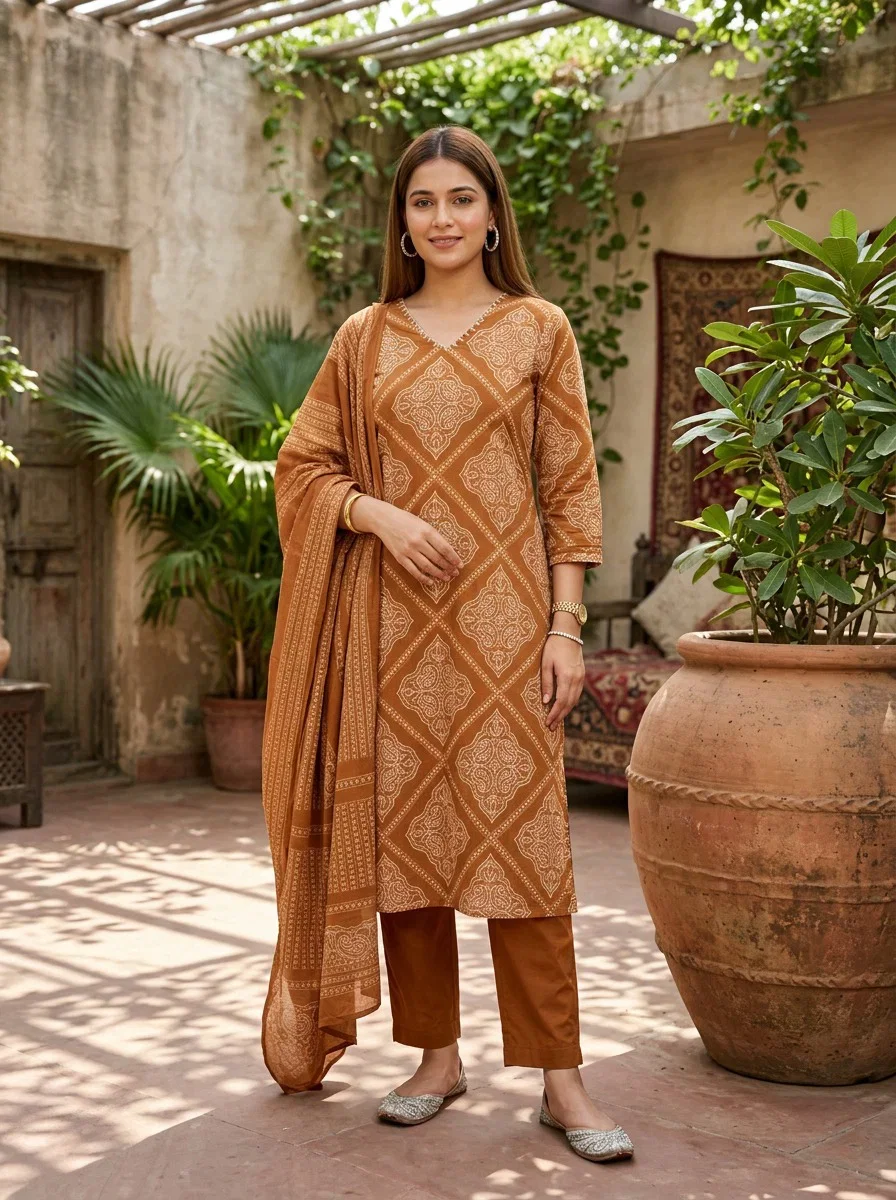 Naisha K 931 Pure Cotton Printed Kurti With Pant Dupatta