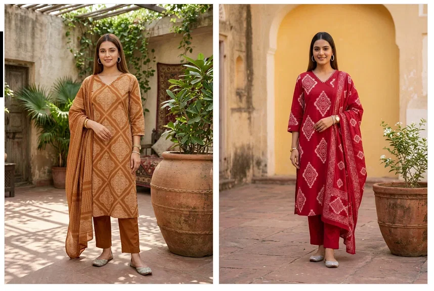 Naisha K 931 Pure Cotton Printed Kurti With Pant Dupatta