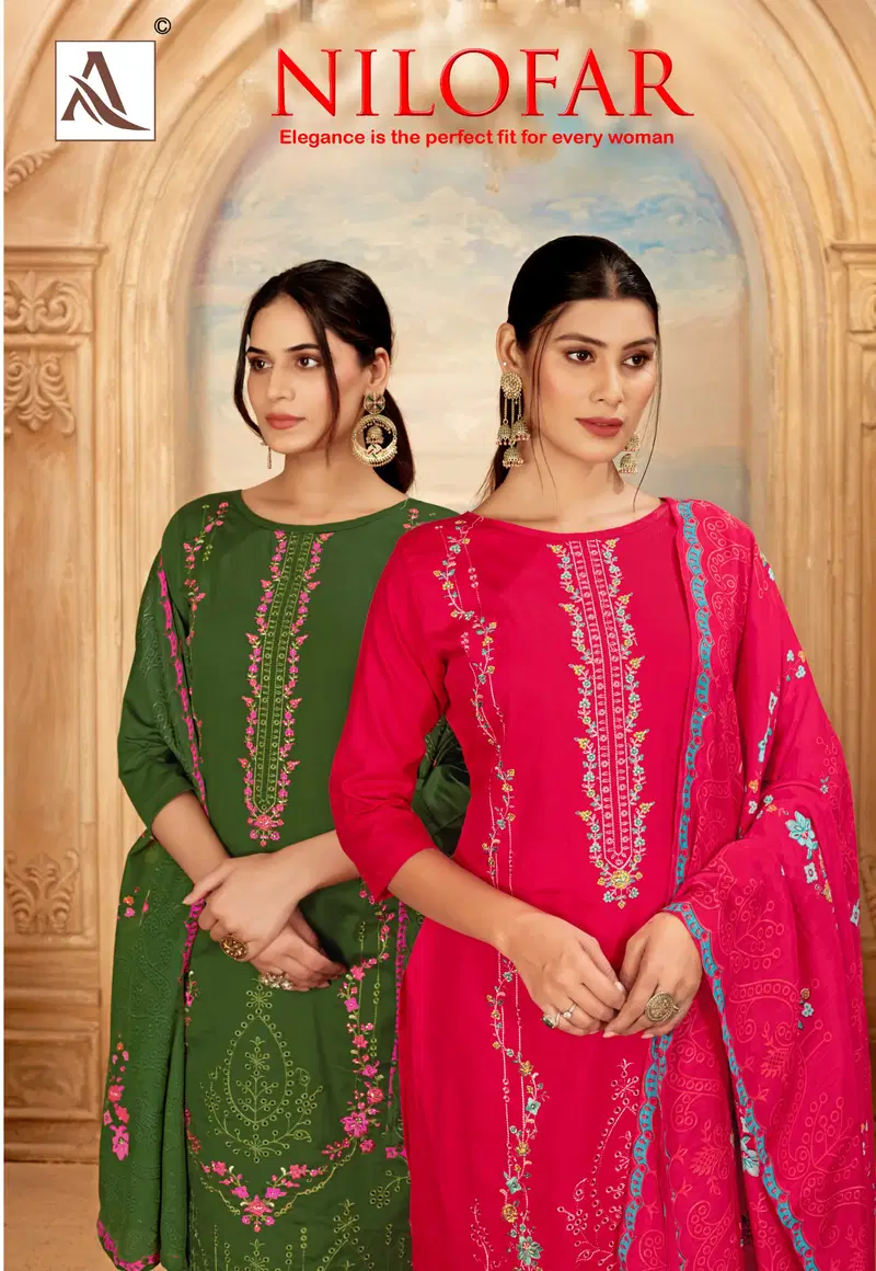 Alok Nilofar Premium Zam Swarovski Diamond Work Dress Material Collection