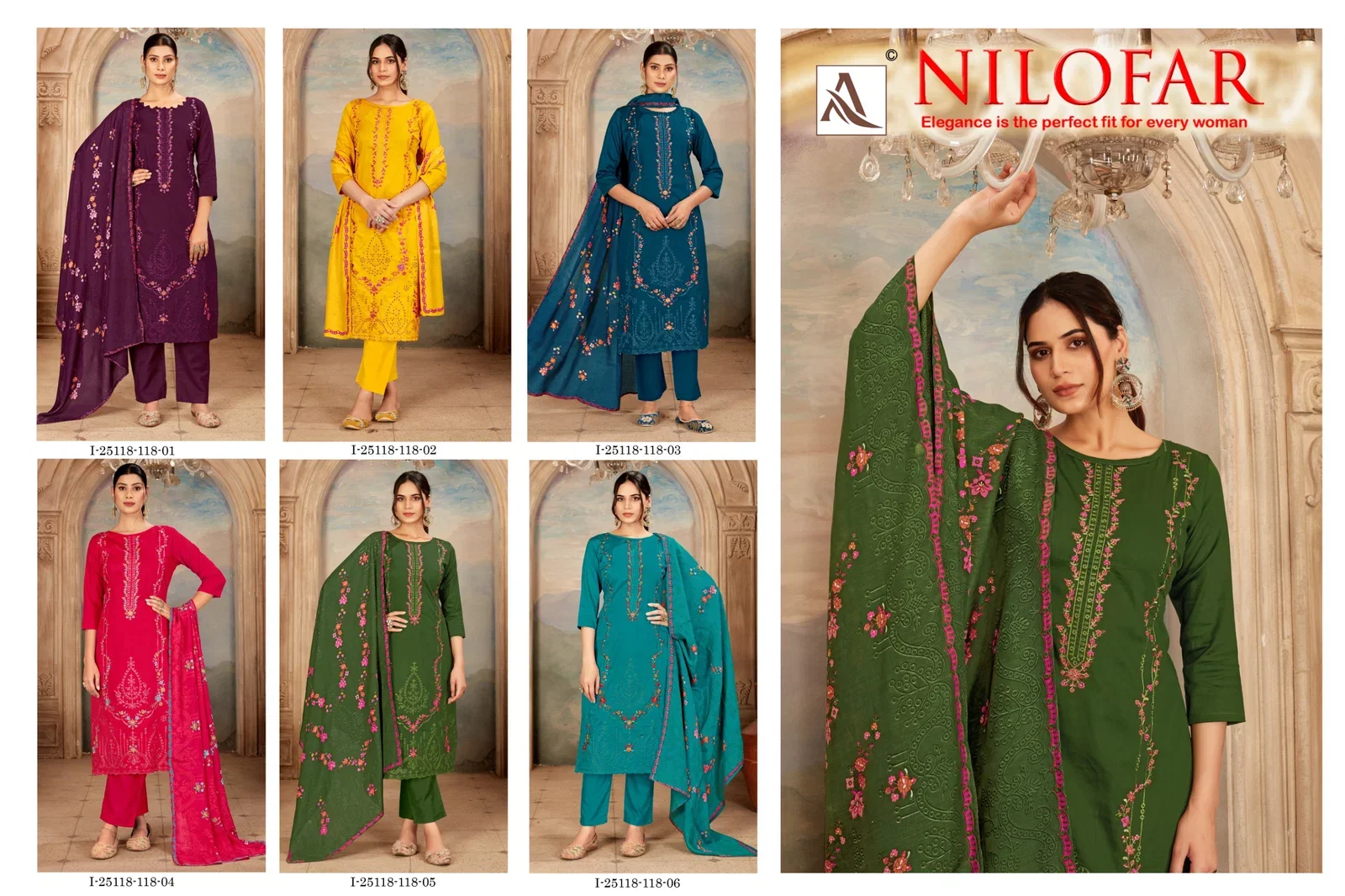 Alok Nilofar Premium Zam Swarovski Diamond Work Dress Material Collection