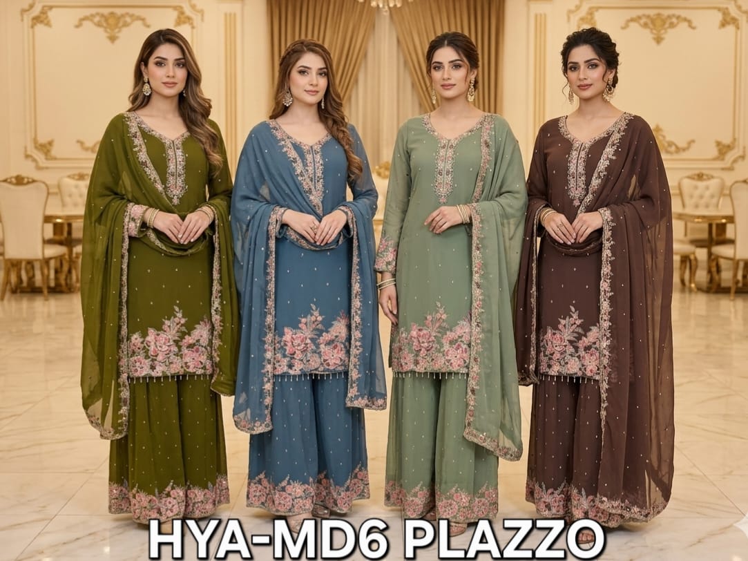 FM MD6 Plazzo Georgette Readymade Top Plazzo With Dupatta