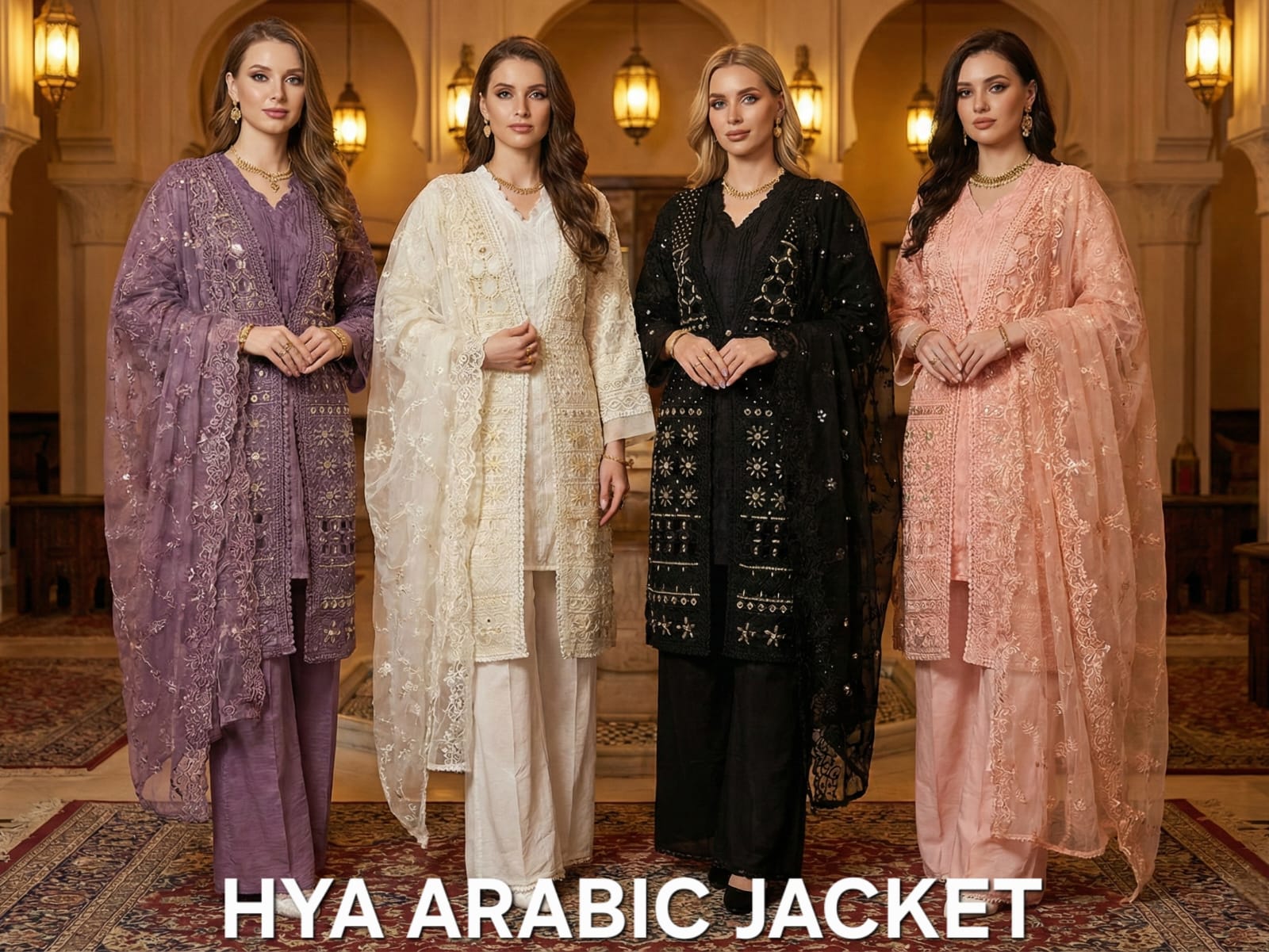 FM Hya Arabic Jacket Viscose Readymade Jacket Bottom With Dupatta