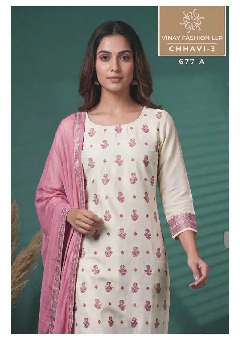 Vinay Kuleesh Chhavi Vol 3 Via Muslin Handworked Salwar Kameez Collection