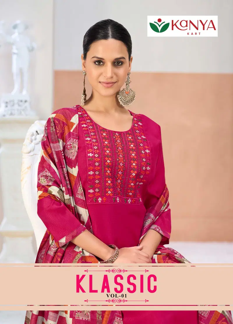 Kanya Klassic Vol 1 Berlin Plain Embroidered Kurti With Bottom Dupatta