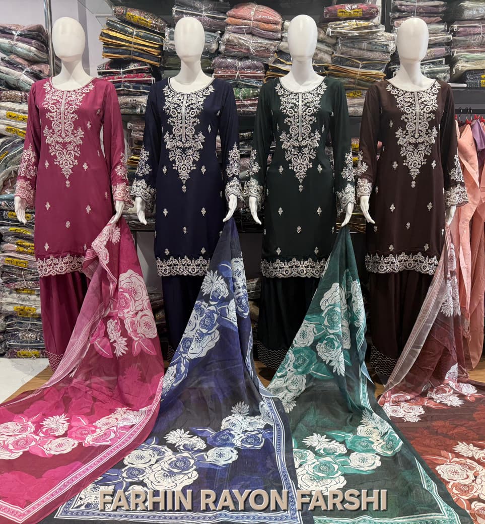 FM Farhin Rayon Farsi Top PAnt With Dupatta Set