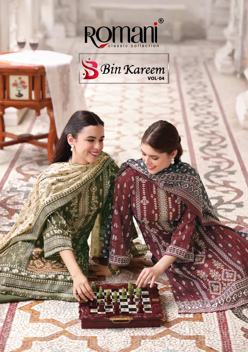 Romani Bin Kareem Vol 04 Cotton Digital Printed With Embroidered Dress Material