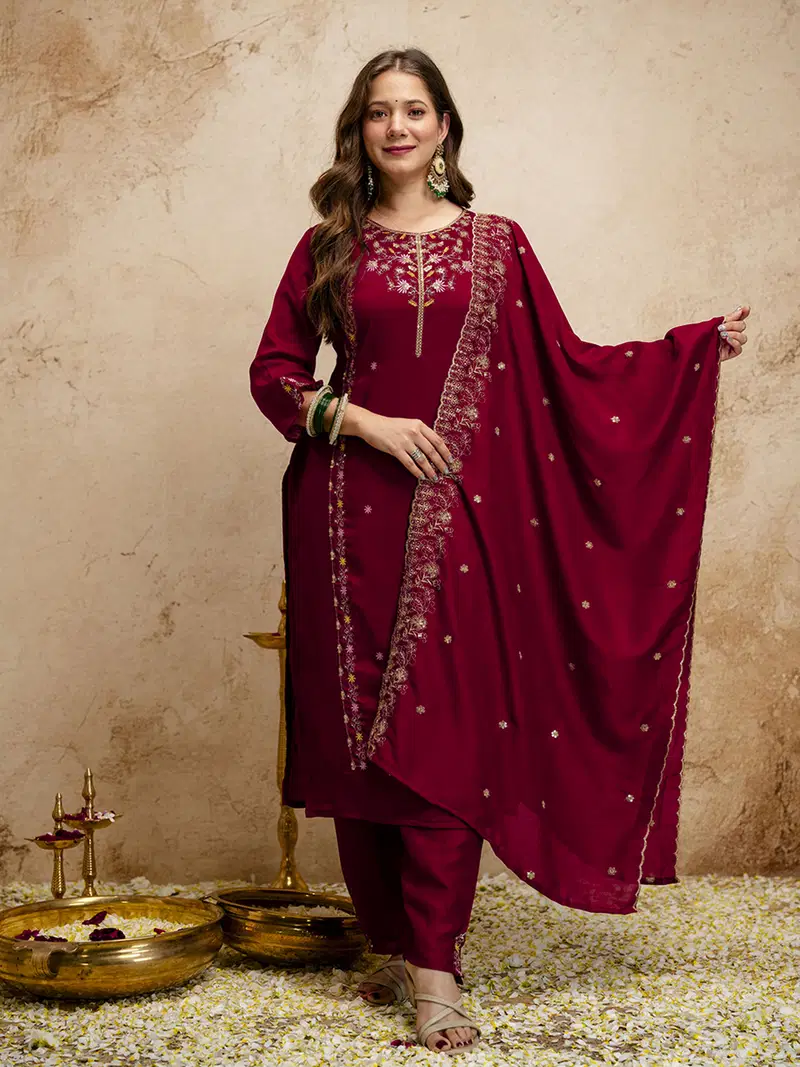 Devrohini 01 Vichitra Silk Embroidery Kurti With Pant Dupatta