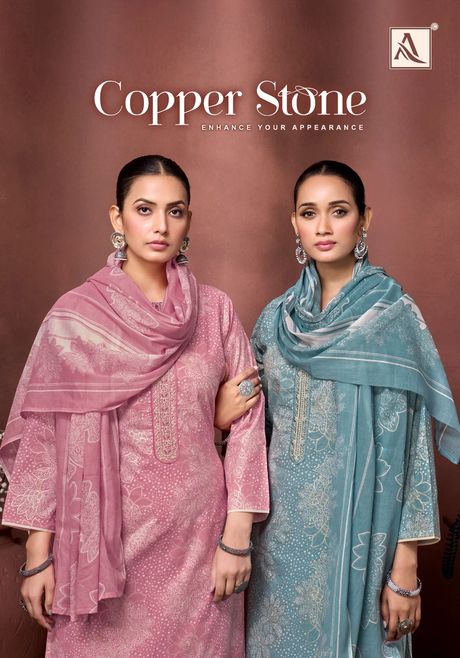 Alok Copper Stone Cambric Cotton Foil Printed Dress Material Collection