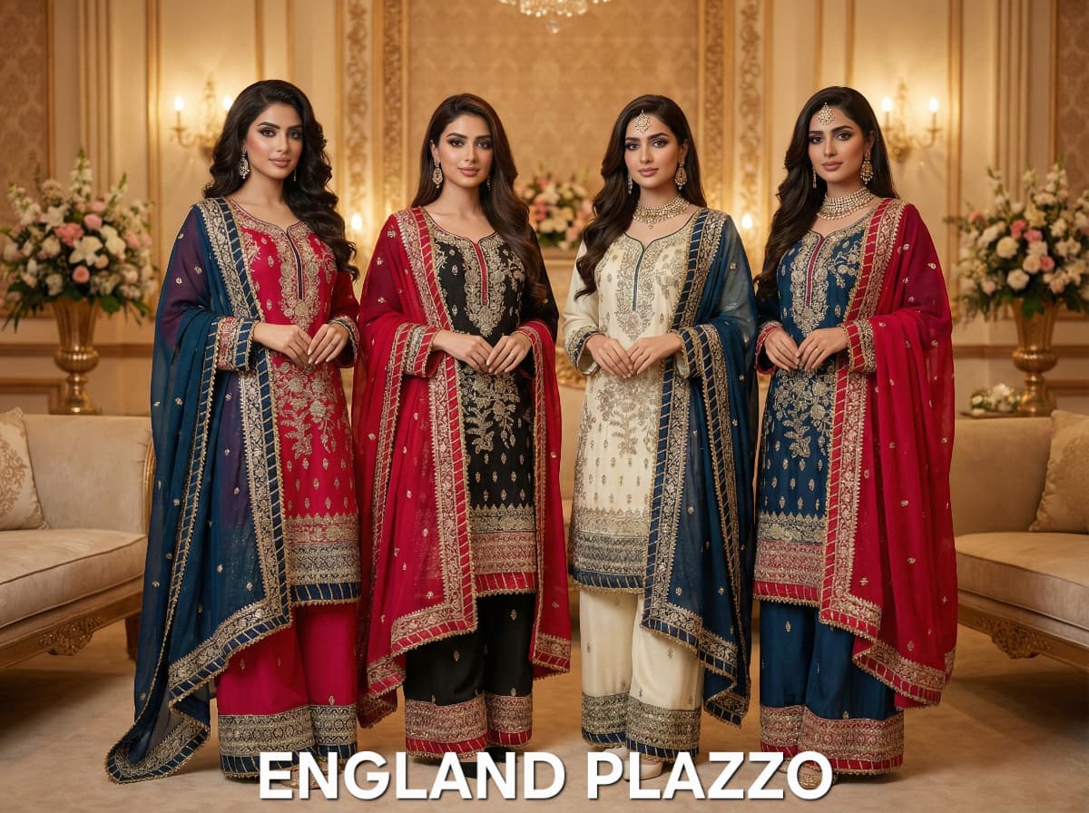 FM England Plazzo Pure Chinon Readymade Top Plazzo With Dupatta