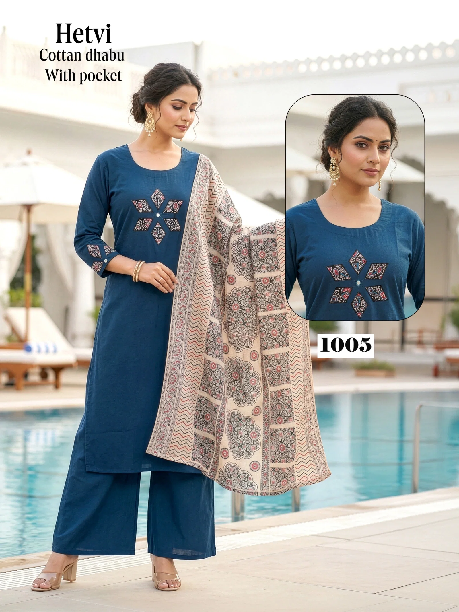 Dnp Hetvi Dhabu Cotton Top Pant And Dupatta