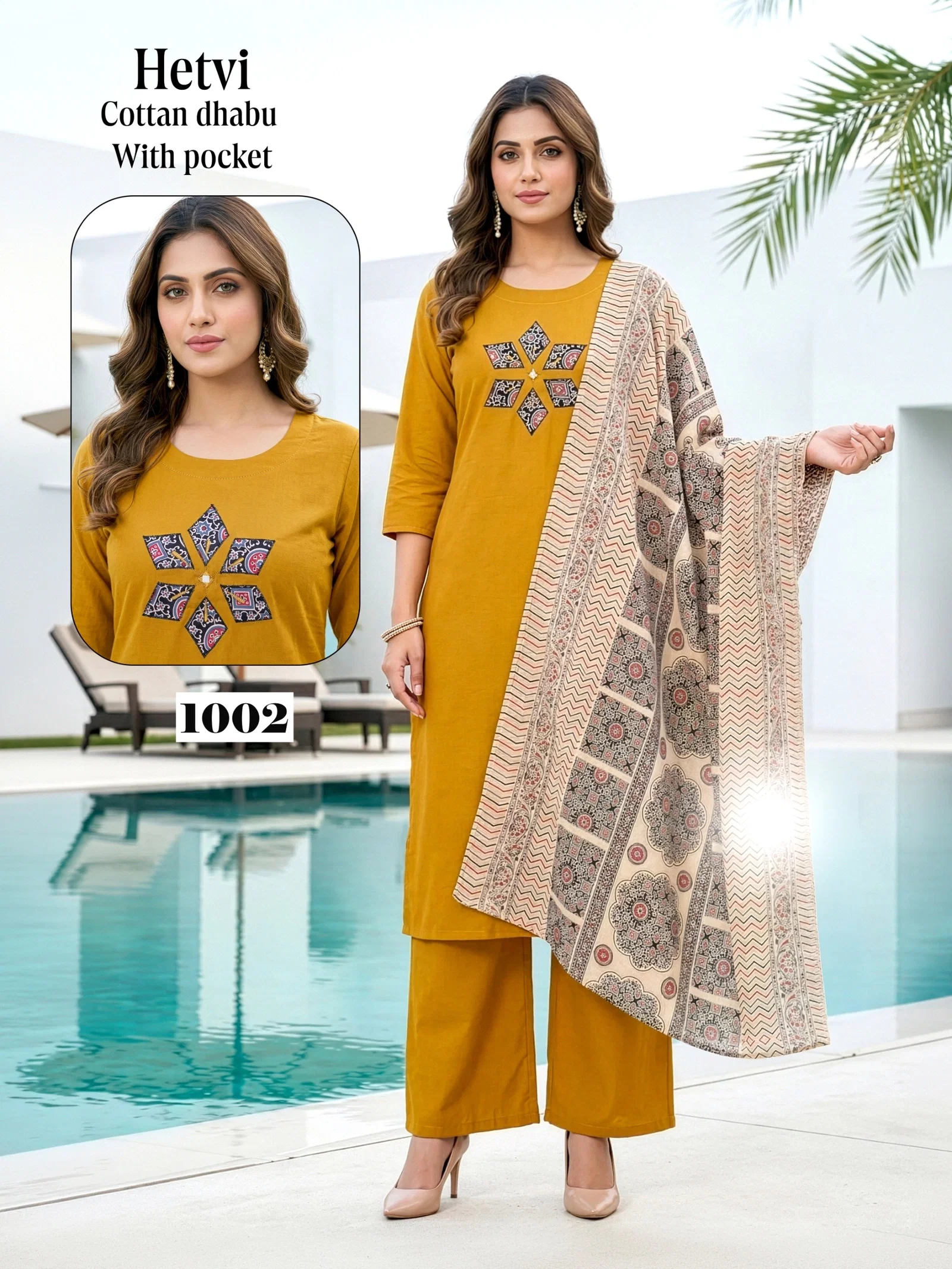 Dnp Hetvi Dhabu Cotton Top Pant And Dupatta