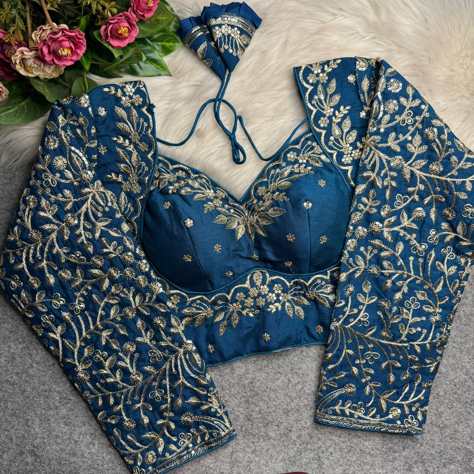 Ruh Rangat Vichitra Silk Madhubala Style Long Sleev Blouse