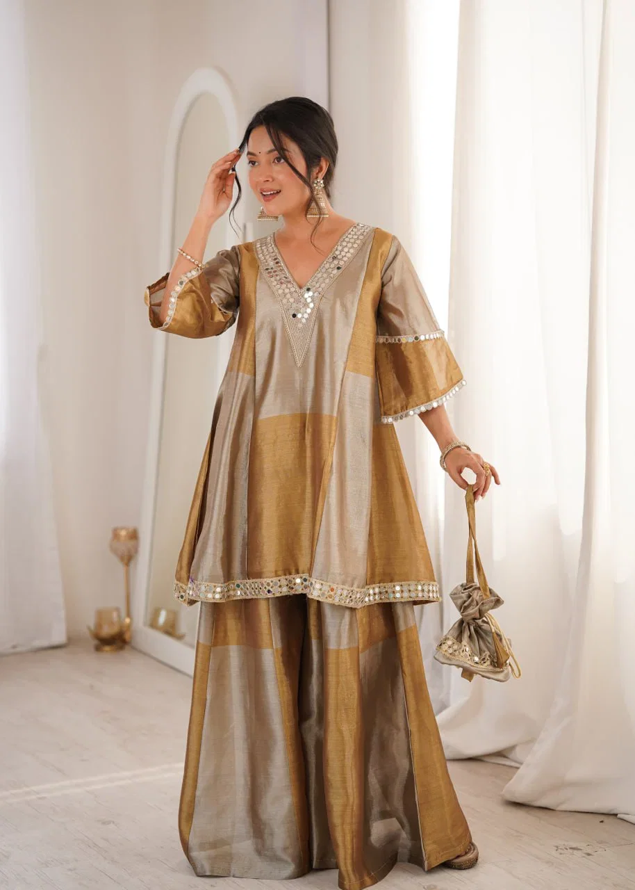 Lw 9330 Two Tone Tissue Embroidered Kurti Bottom With Batwa Collection