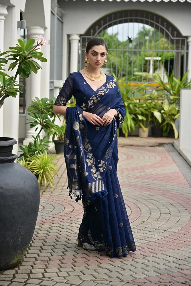 Jf 3420 Soft Jute Linen Silk Zari Woven Saree Collection