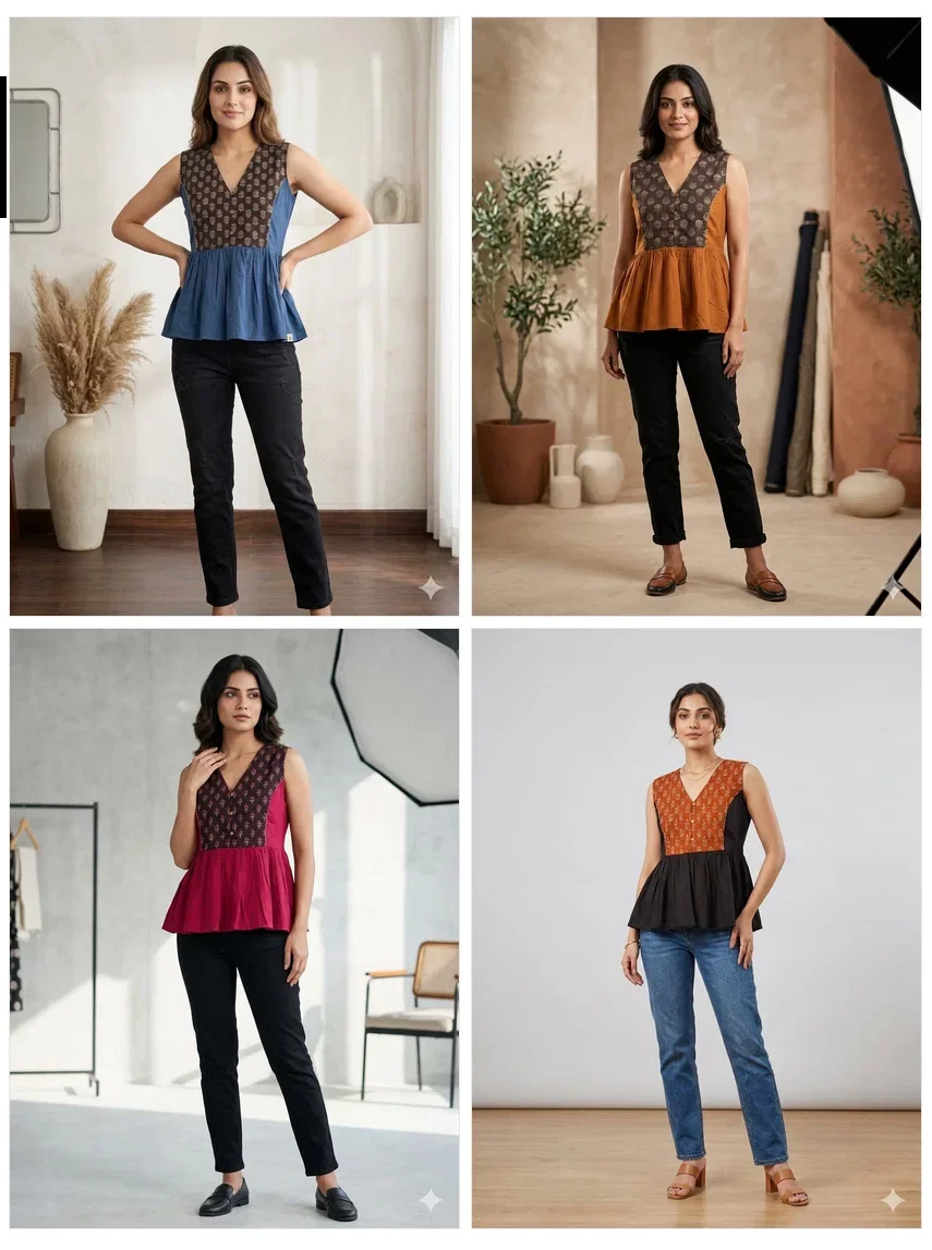 Naisha Patch Work Tops Cotton Short Tunics Collection