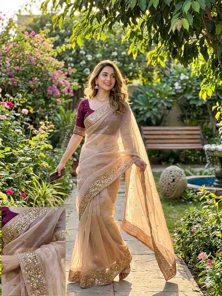 Kc 212 Space Silk Embroidery Sequence Worked Saree Collection