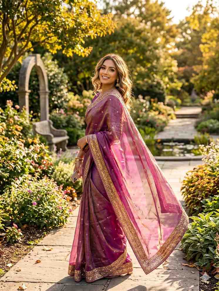 Kc 212 Space Silk Embroidery Sequence Worked Saree Collection