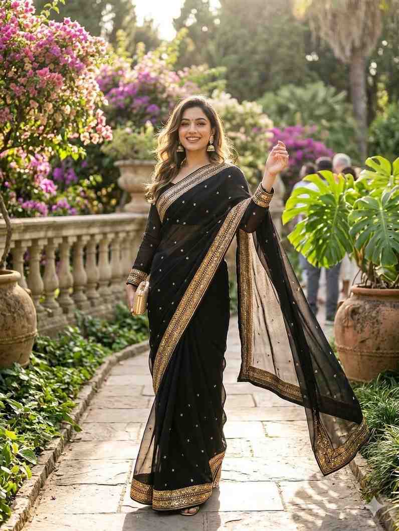 Kc 212 Space Silk Embroidery Sequence Worked Saree Collection