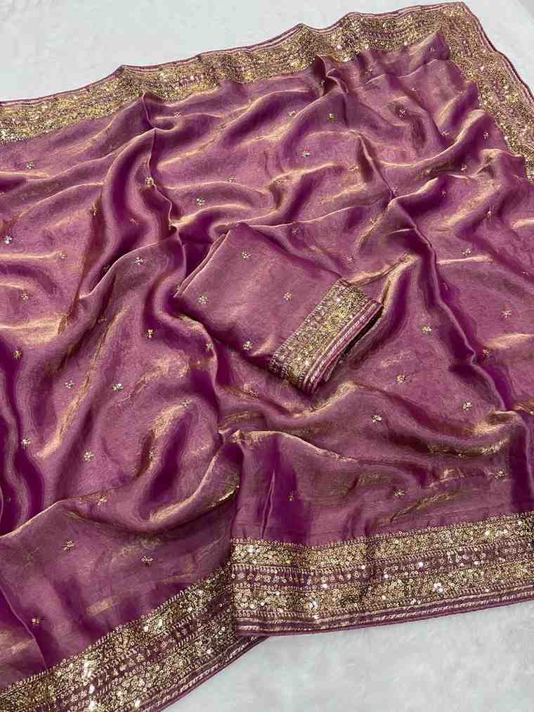 Kc 212 Space Silk Embroidery Sequence Worked Saree Collection