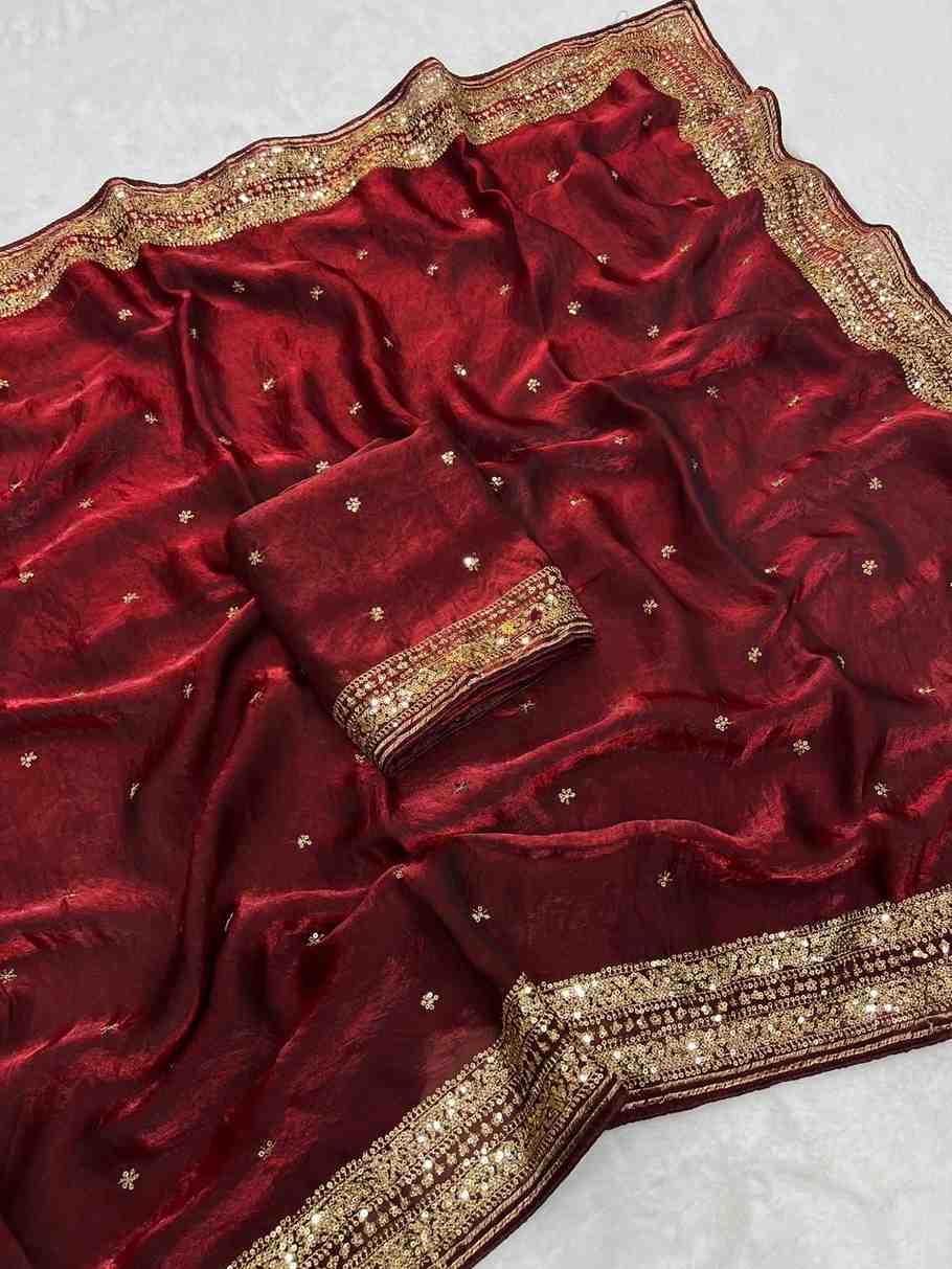 Kc 212 Space Silk Embroidery Sequence Worked Saree Collection