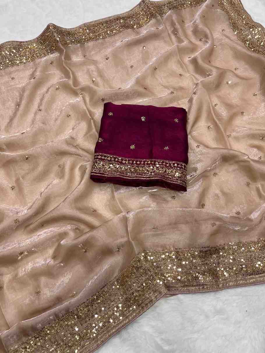 Kc 212 Space Silk Embroidery Sequence Worked Saree Collection