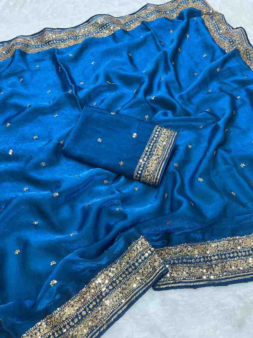Kc 212 Space Silk Embroidery Sequence Worked Saree Collection