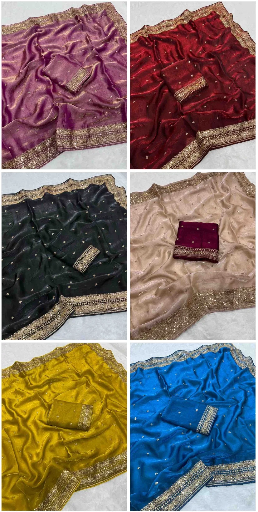 Kc 212 Space Silk Embroidery Sequence Worked Saree Collection