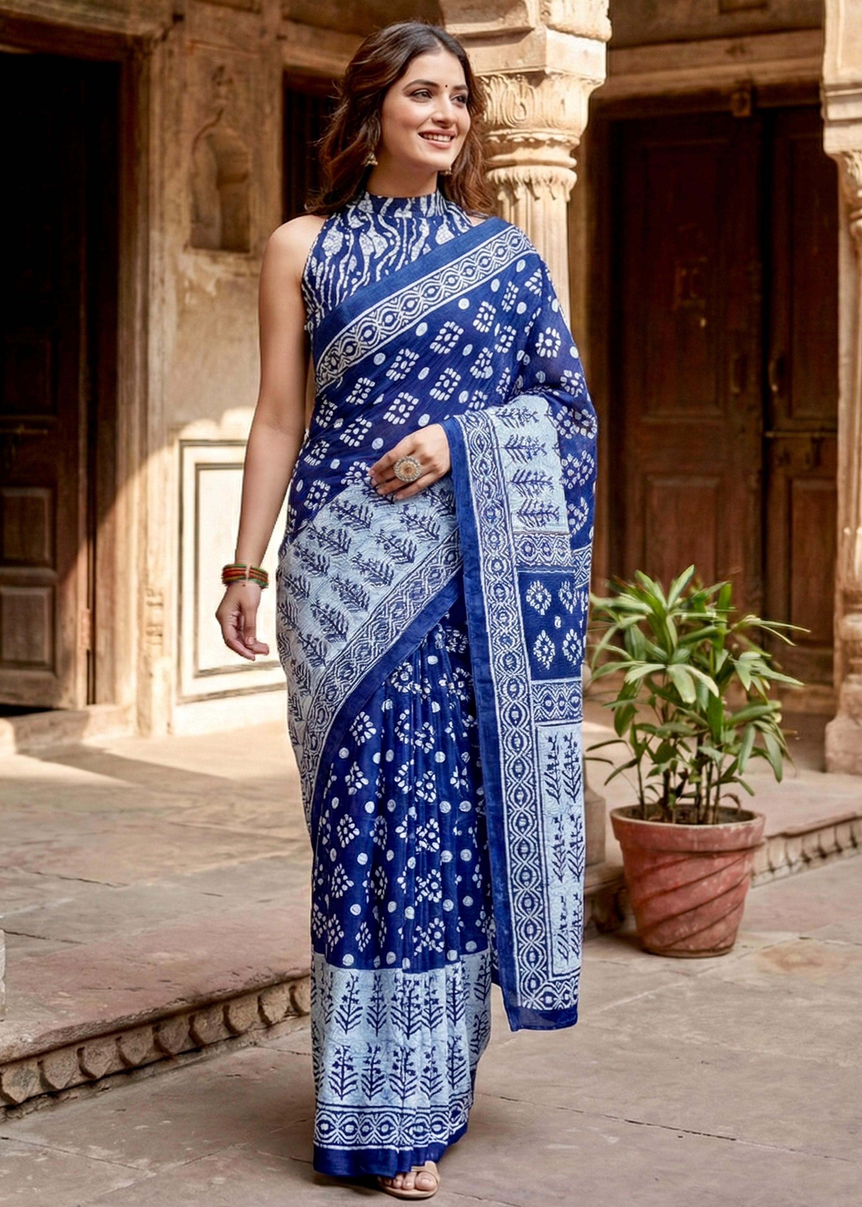 Sm Yami 74 Pure Cotton Bagru Print Saree