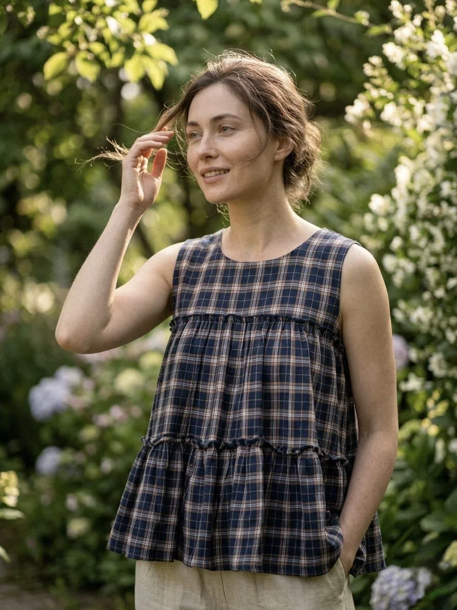 Lw 9332 Checks Linen Cotton Tops With Bottom Collection