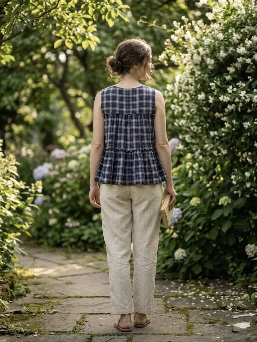 Lw 9332 Checks Linen Cotton Tops With Bottom Collection