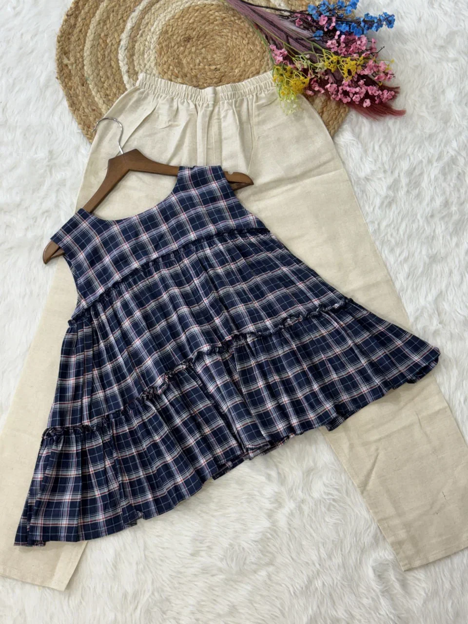 Lw 9332 Checks Linen Cotton Tops With Bottom Collection