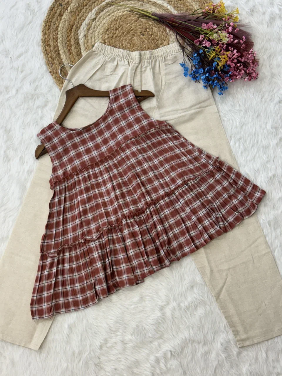 Lw 9332 Checks Linen Cotton Tops With Bottom Collection