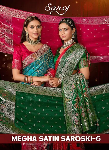 Saroj Megha Satin Saroski Vol 6 Satin Silk Saree With Dupatta Collection