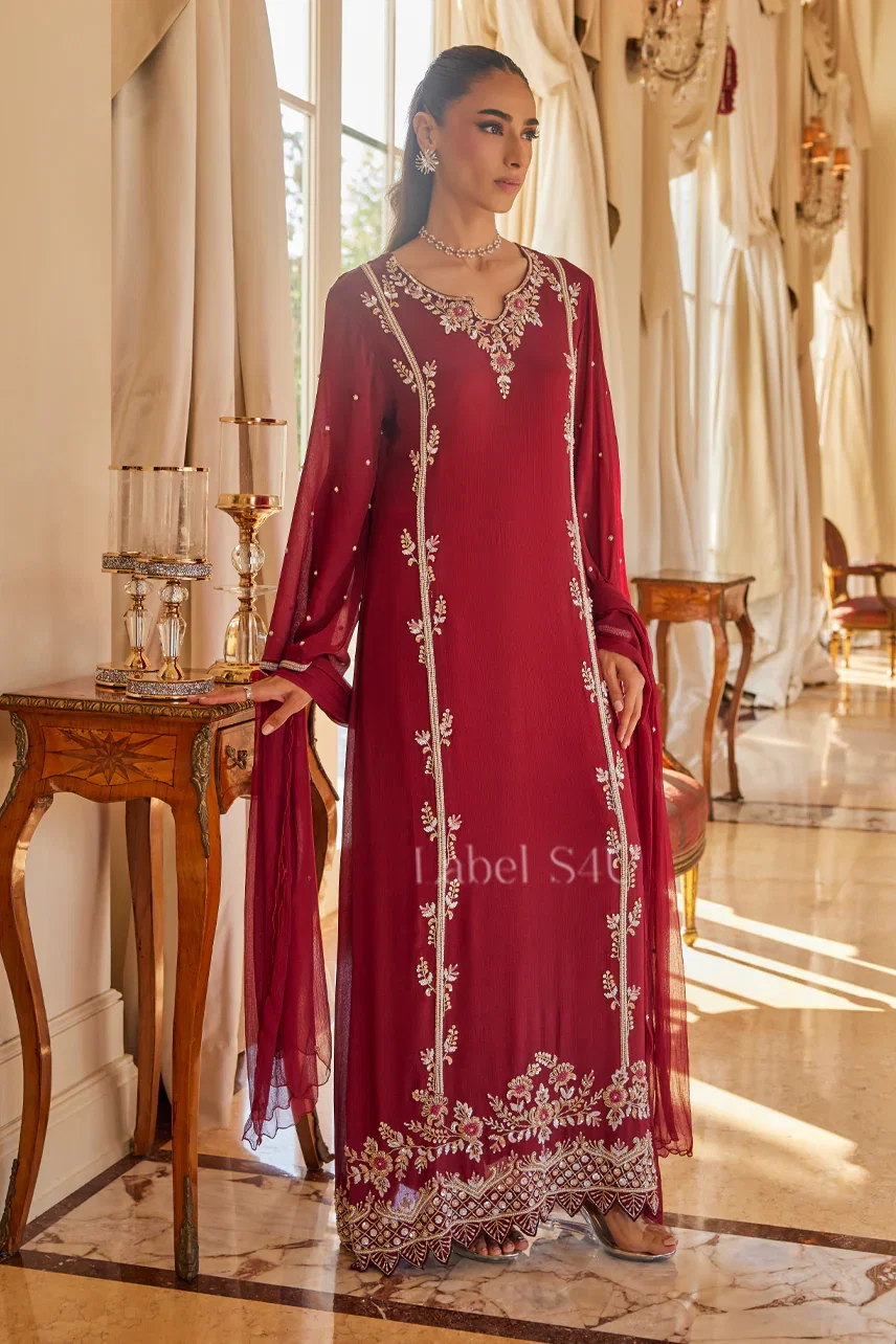 S4u Sabrina Red Pakistani Jalabiya Suit Set