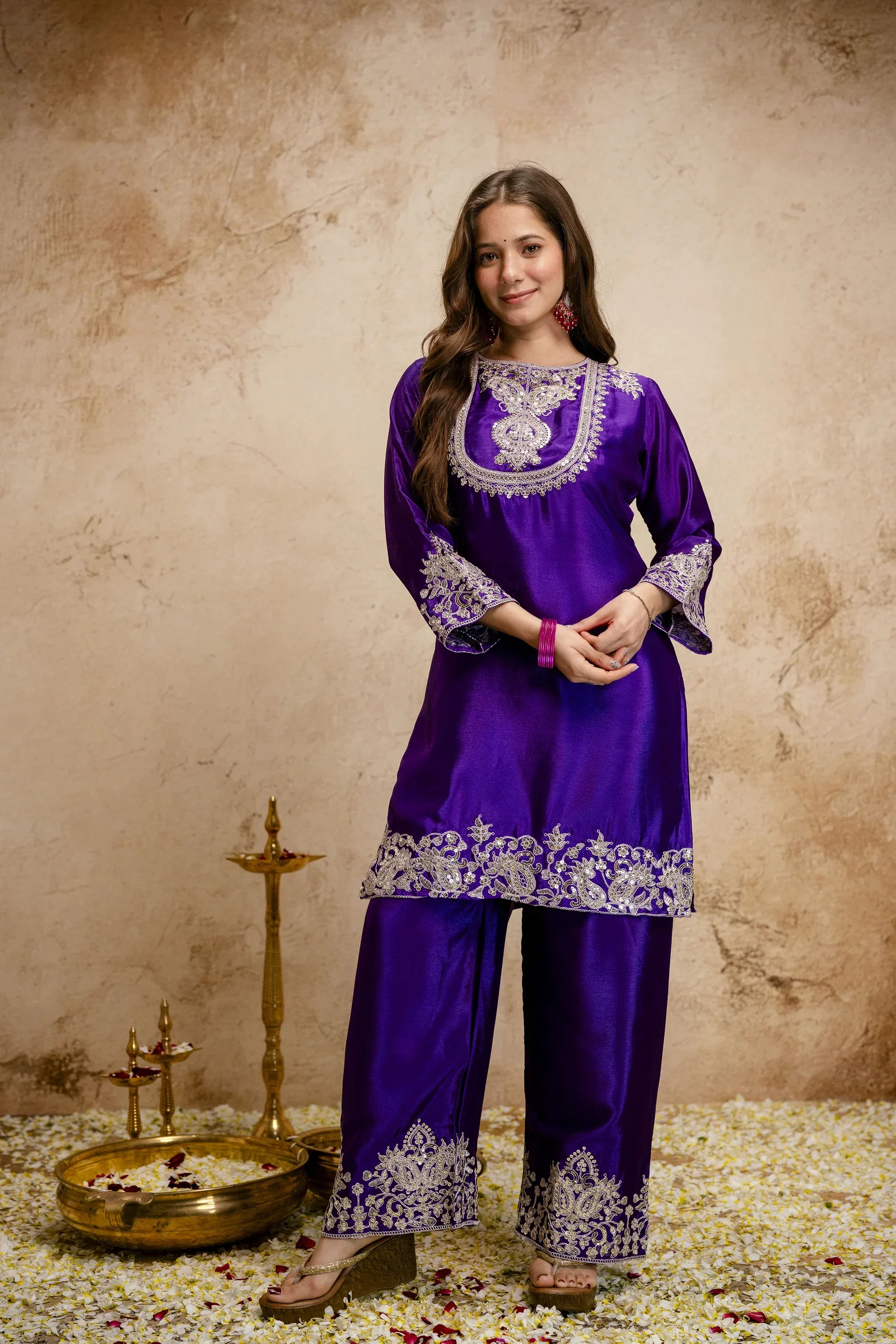 Devsuhani 01 Chinon Embroidery Kurti Pant And Dupatta