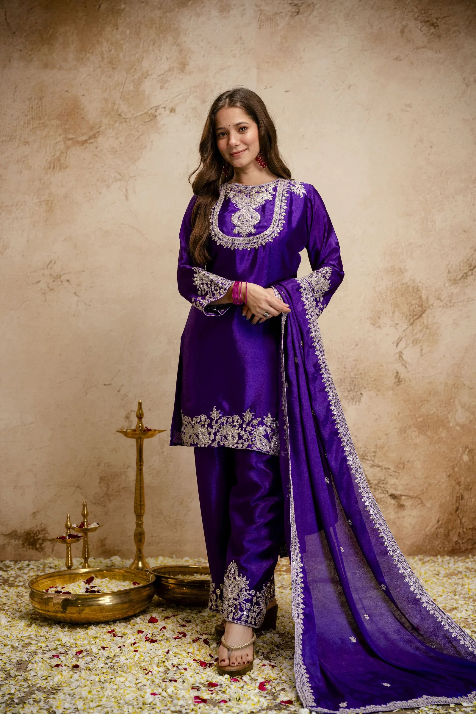 Devsuhani 01 Chinon Embroidery Kurti Pant And Dupatta