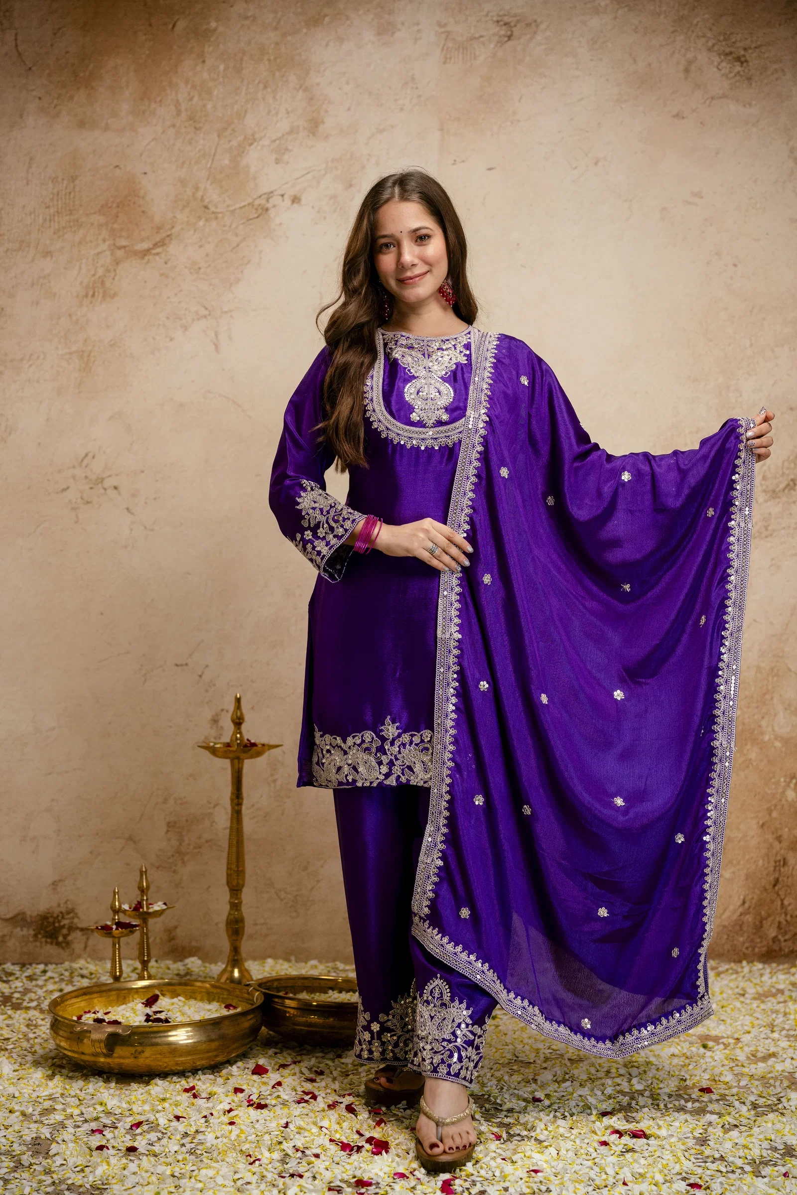 Devsuhani 01 Chinon Embroidery Kurti Pant And Dupatta