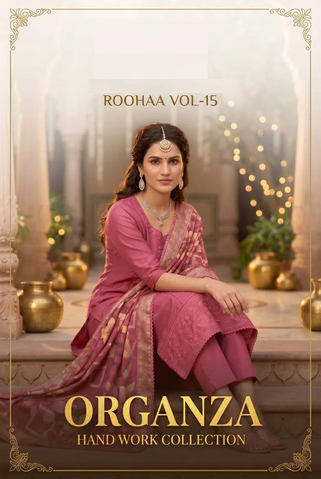 Roohaa Vol 15 Glass Organza Embroidered Kurti With Bottom Dupatta